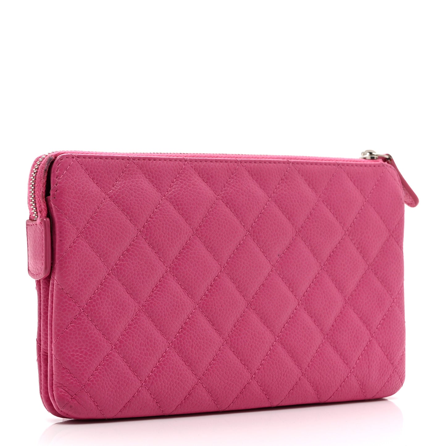 Caviar Quilted Enamel Zipped Clutch  Pink