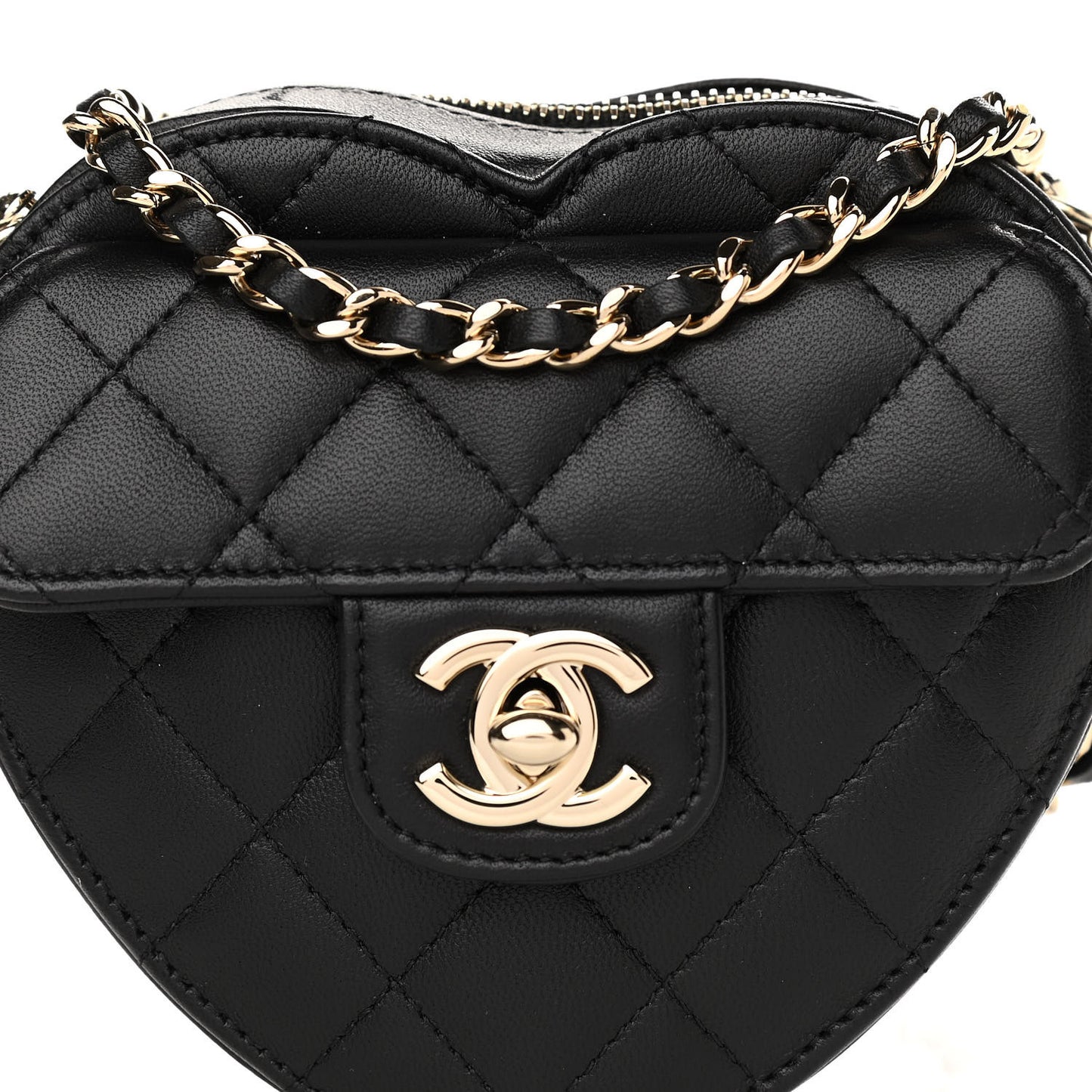 Lambskin Quilted CC In Love Heart Clutch With Chain Black