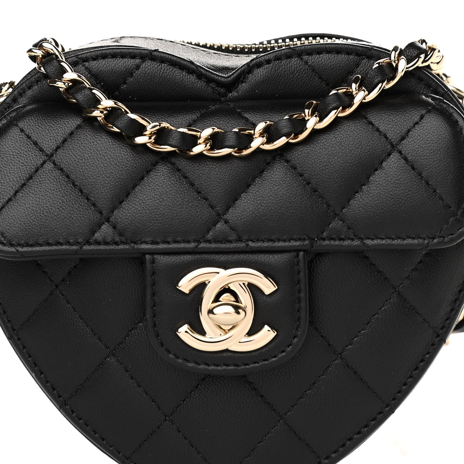 Chanel Lambskin Quilted CC In Love Heart Clutch With Chain Black 8 of 12