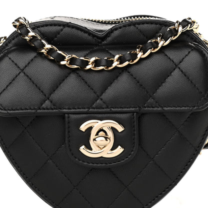 Chanel Lambskin Quilted CC In Love Heart Clutch With Chain Black 8 of 12
