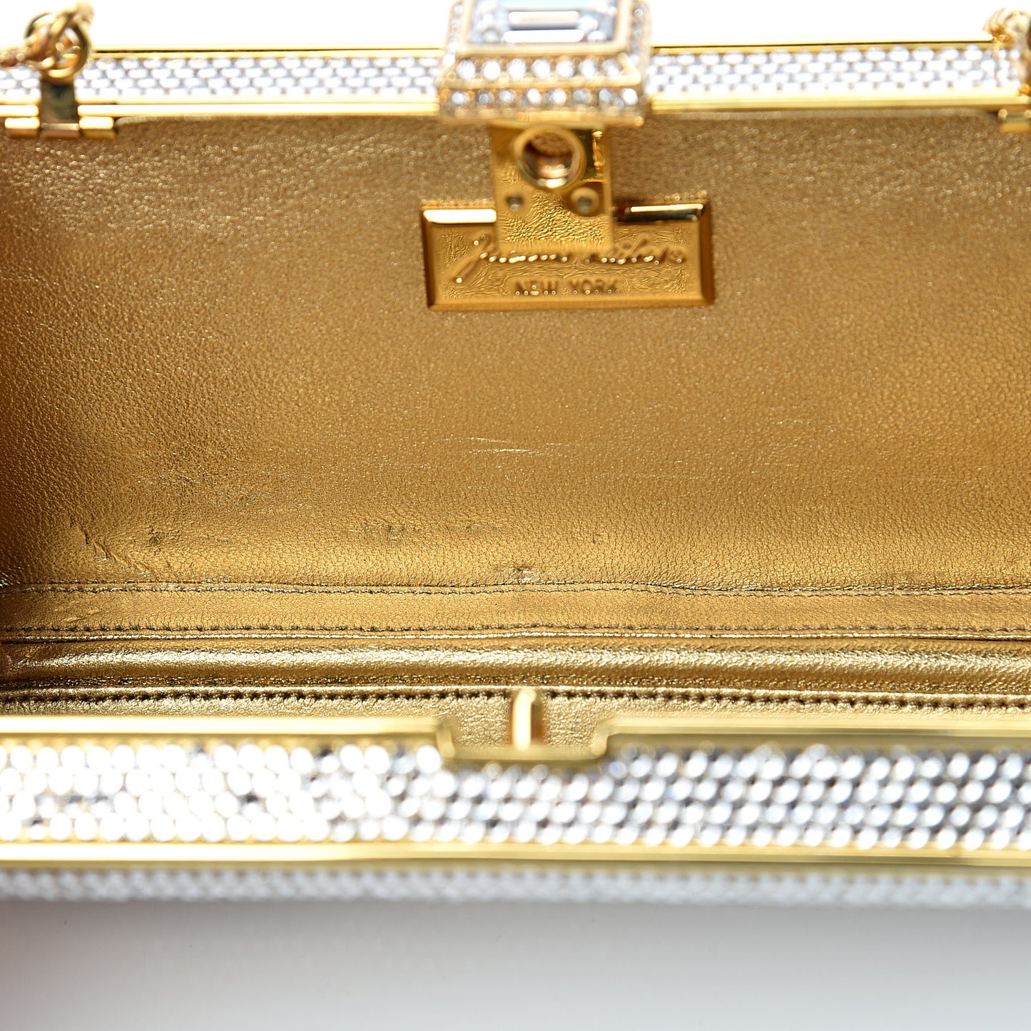 Swarovski Crystal Striped Minaudiere Clutch Silver Gold