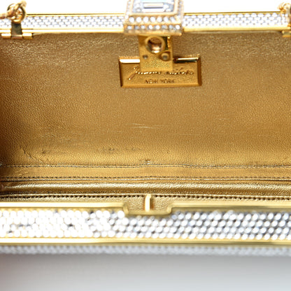 Judith Leiber Swarovski Crystal Striped Minaudiere Clutch Silver Gold 9 of 11