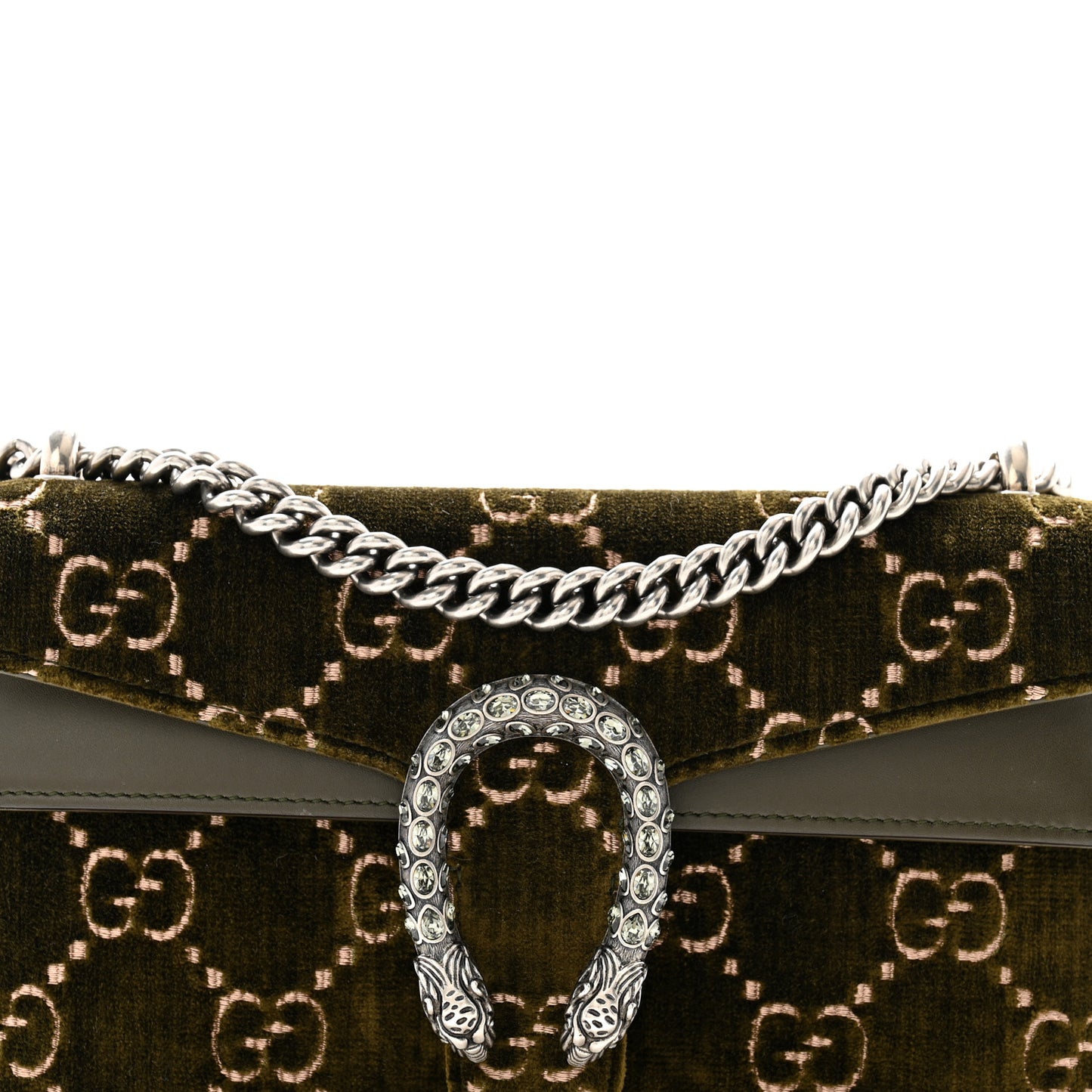Velvet Skipper Crystal GG Monogram Small Dionysus Shoulder Bag Green