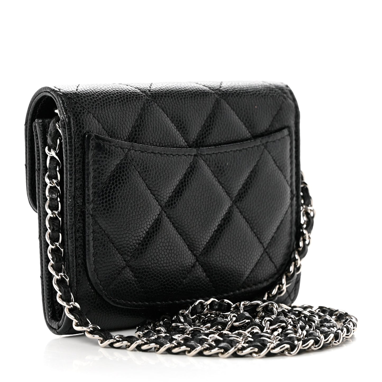 Caviar Quilted Flap Card Holder On Chain Black