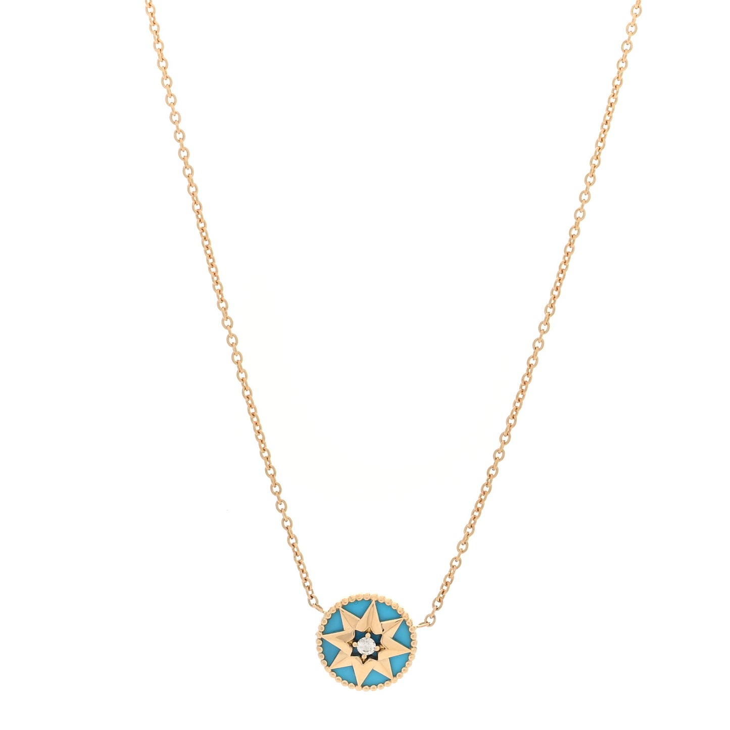 18K Yellow Gold Diamond Turquoise Rose Des Vents Necklace