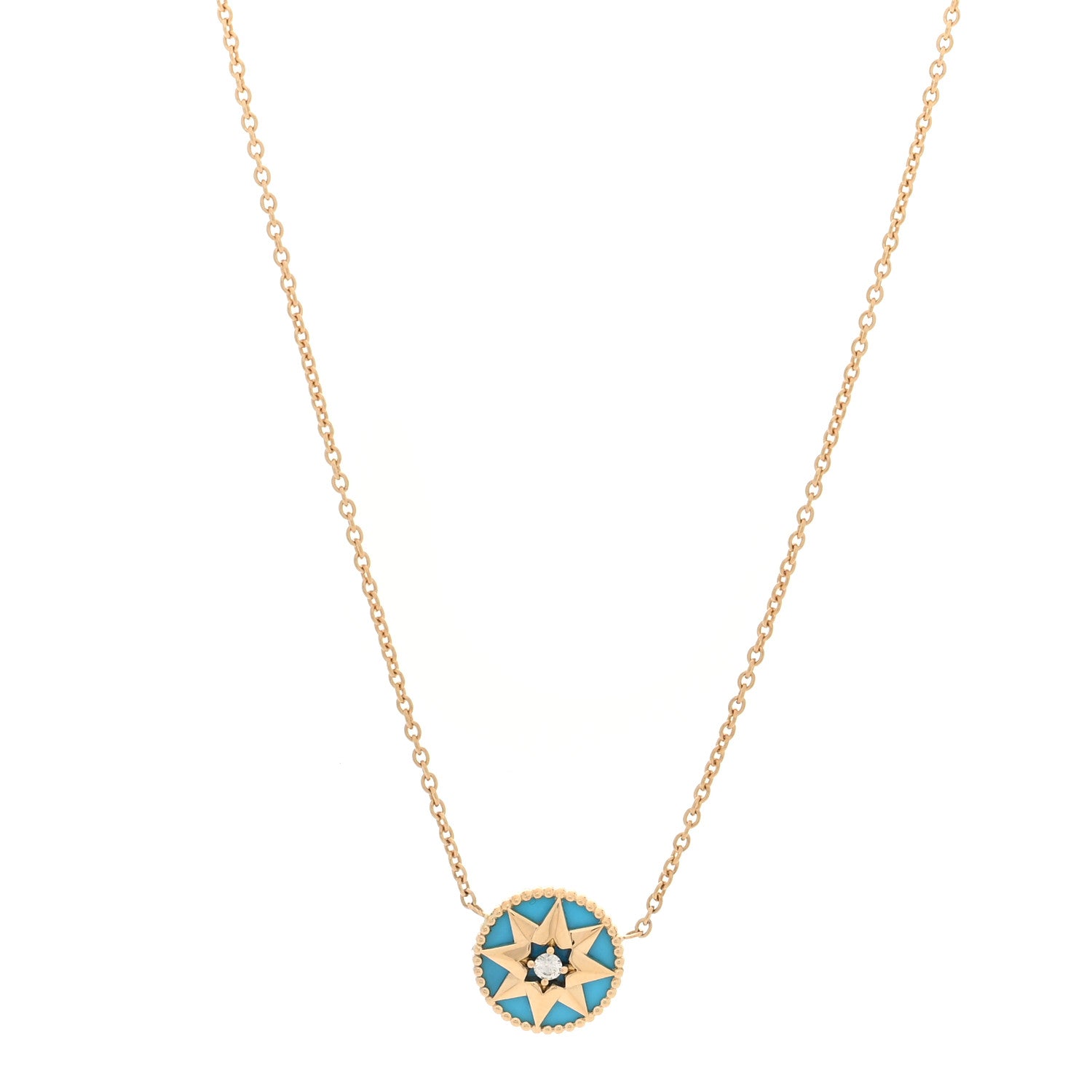 Christian Dior 18K Yellow Gold Diamond Turquoise Rose Des Vents Necklace 1 of 4