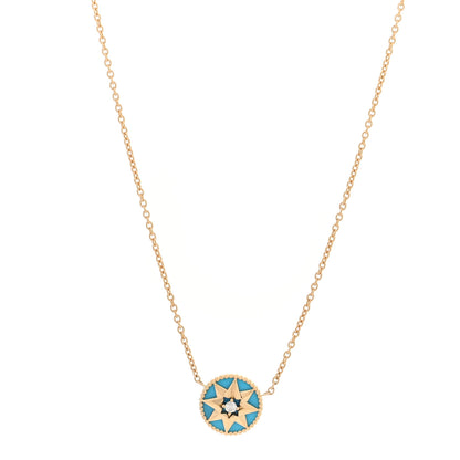 Christian Dior 18K Yellow Gold Diamond Turquoise Rose Des Vents Necklace 1 of 4
