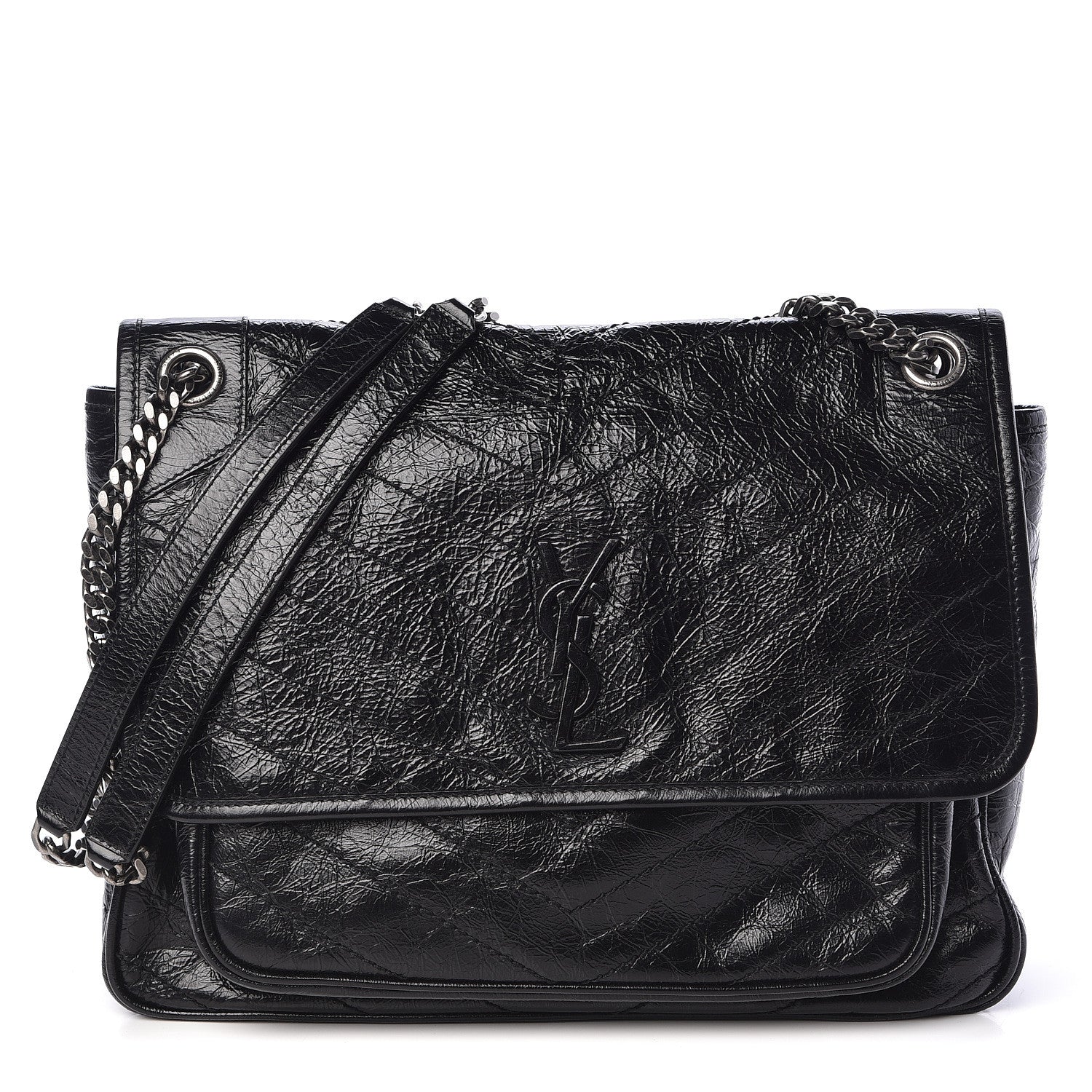 Saint Laurent Crinkled Calfskin Matelasse Monogram Large Niki Chain Satchel Black 1 of 9