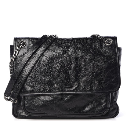 Saint Laurent Crinkled Calfskin Matelasse Monogram Large Niki Chain Satchel Black 1 of 9