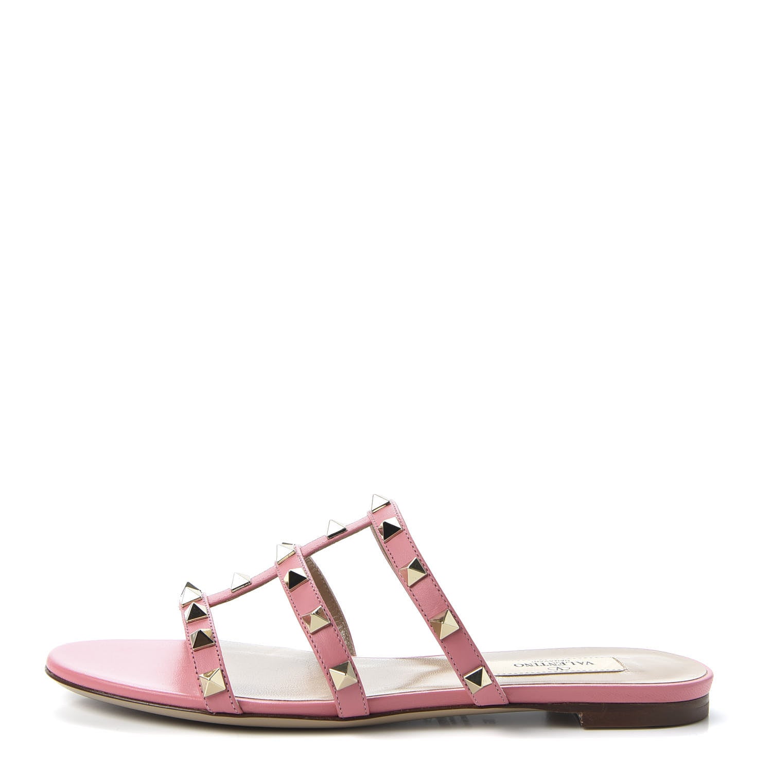 Valentino Garavani Nappa Rockstud Caged Flat Slide Sandals 36 Paradise Rose 1 of 9