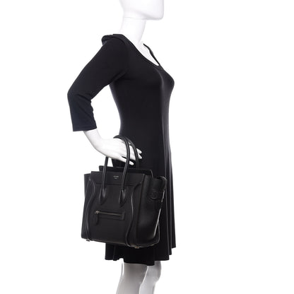Celine Drummed Calfskin Micro Luggage Black 2 of 11