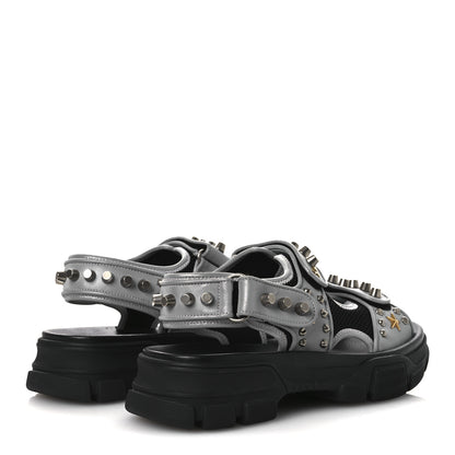 Gucci Technical Canvas Calfskin Reflective Studded Mens Aguru Sandals 6.5 Silver Black 5 of 9