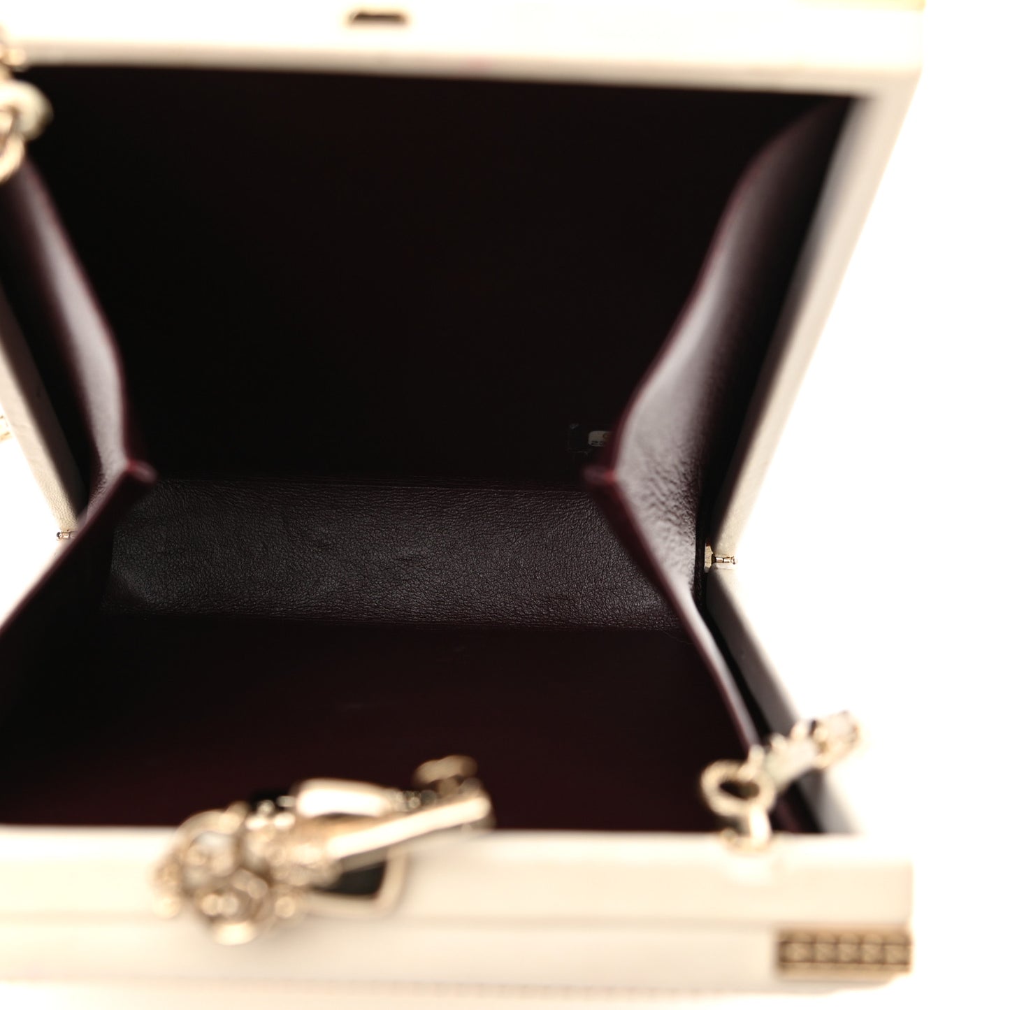 Lambskin Room Card Minaudiere Evening Bag White Gold