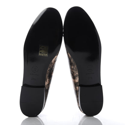 Chanel Laminated Suede Goatskin Cap Toe CC Ballerina Flats 37.5 Bronze 5 of 10