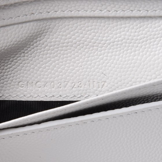 Saint Laurent Grain De Poudre Matelasse Chevron Monogram Compact Zip Around Wallet Optical White Black 7 of 8
