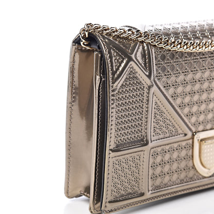 Christian Dior Metallic Patent Micro-Cannage Diorama Wallet on Chain Pouch Gold 9 of 13