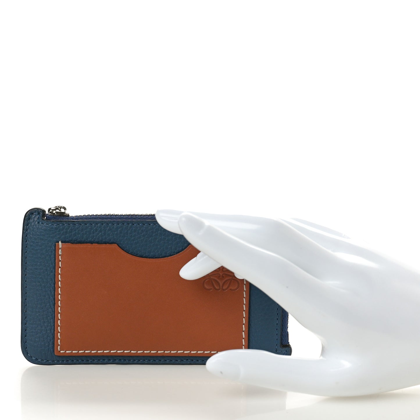 Soft Grained Calfskin Coin Card Holder Blue Caramel