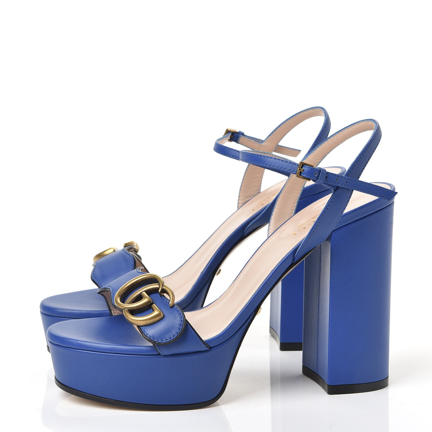 Gucci Calfskin GG Marmont Ankle Wrap 30/115mm Platform Sandals 36 Bright Blue 2 of 9