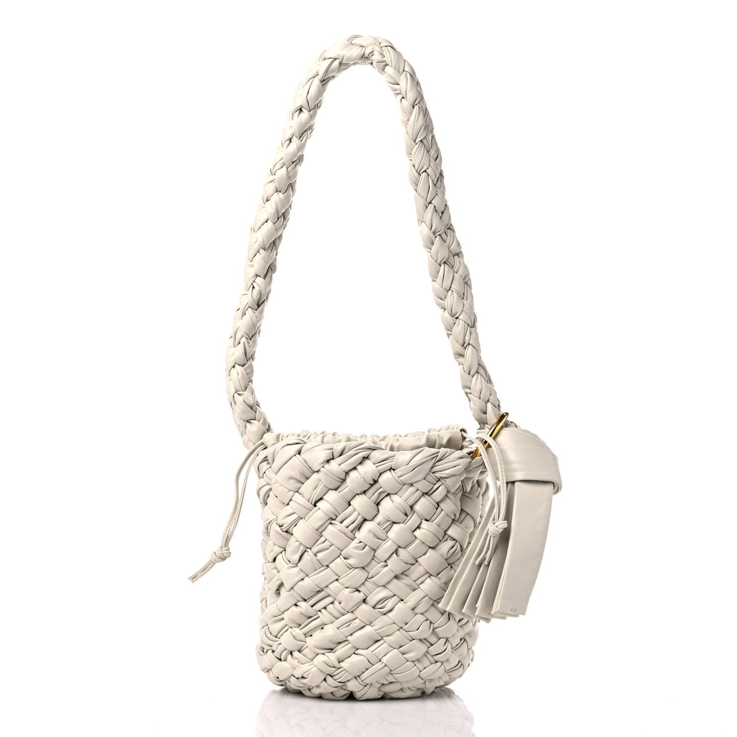 Calfskin Intrecciato Small Foulard Kalimero Bucket Bag Bone