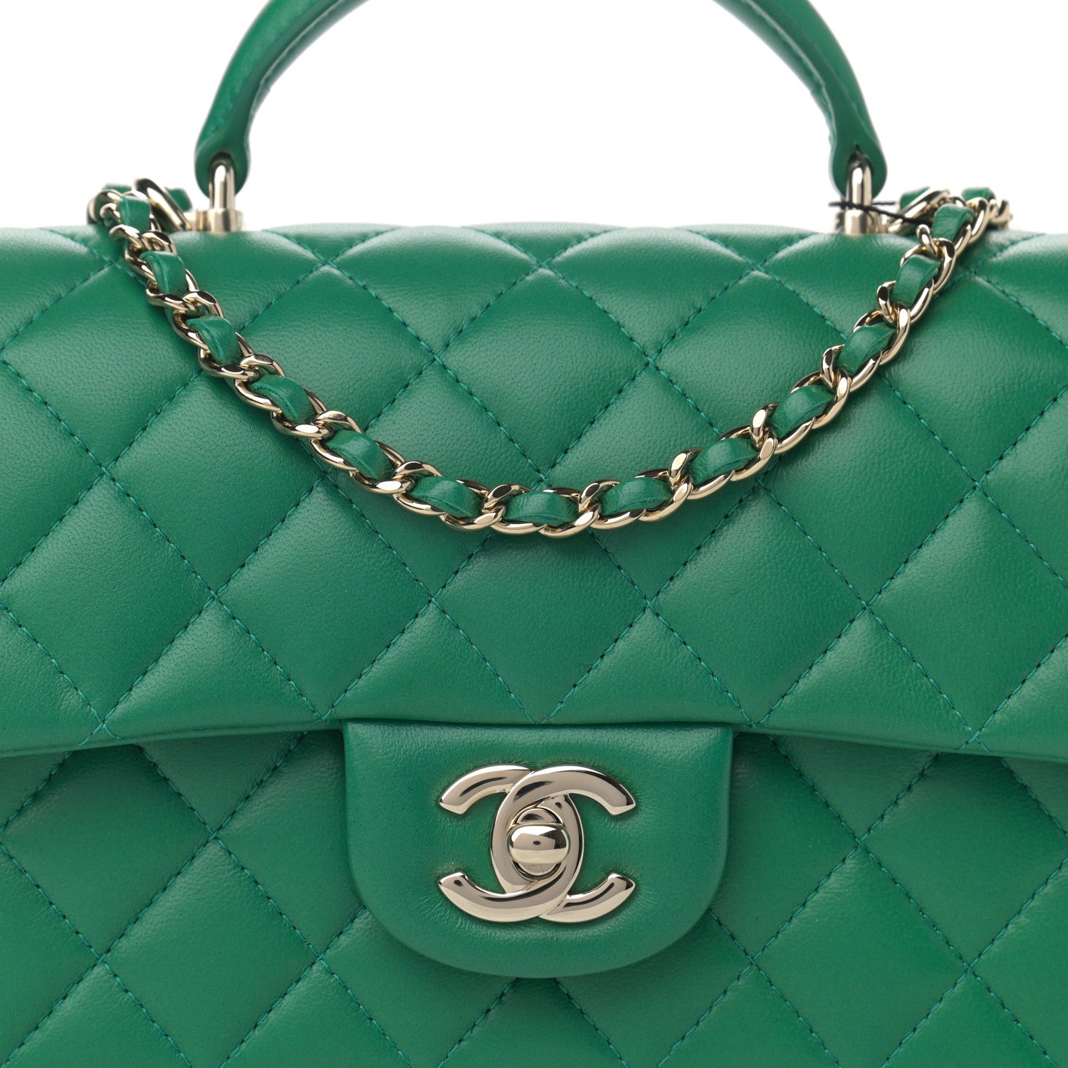 Chanel Lambskin Quilted Mini Top Handle Rectangular Flap Green 8 of 11