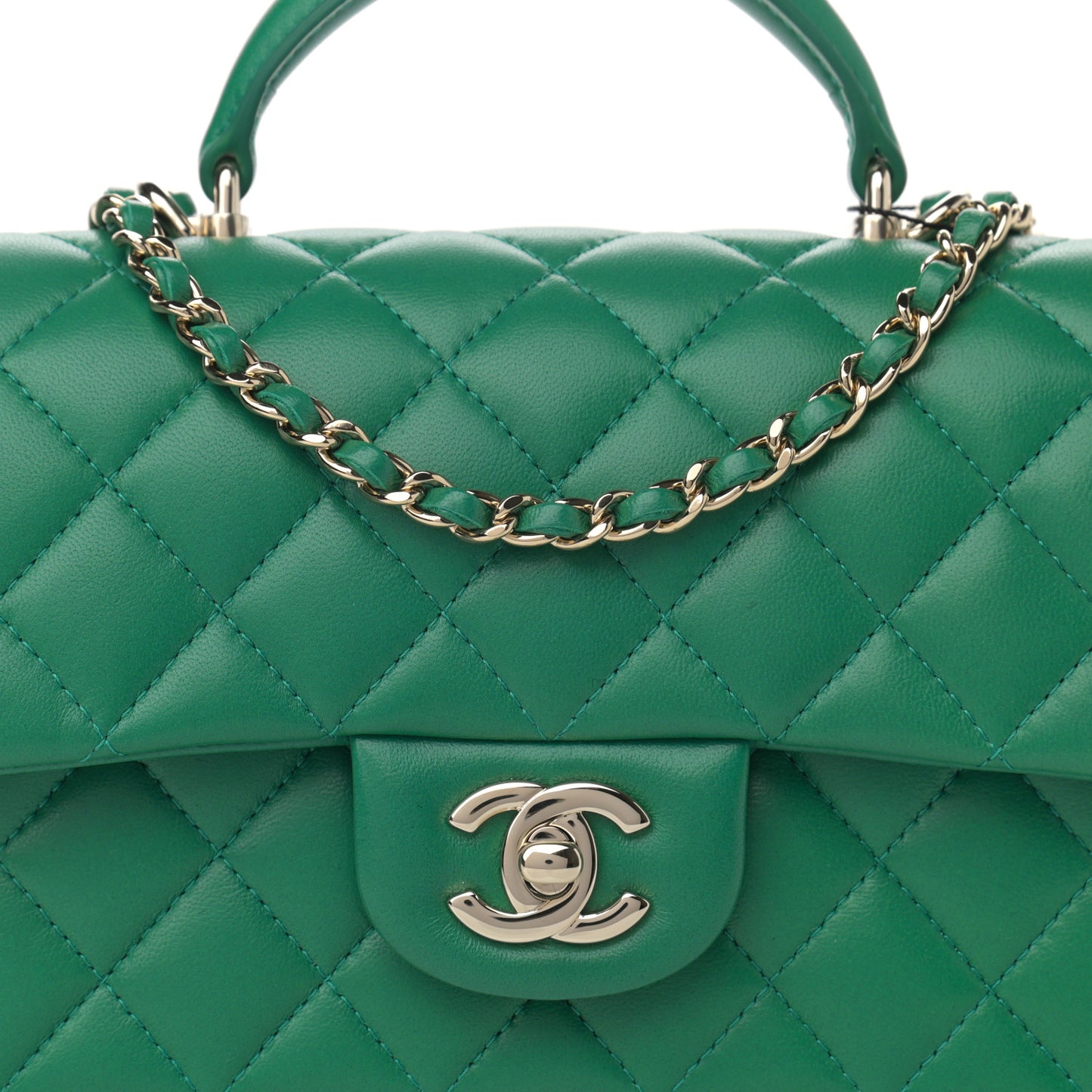 Lambskin Quilted Mini Top Handle Rectangular Flap Green