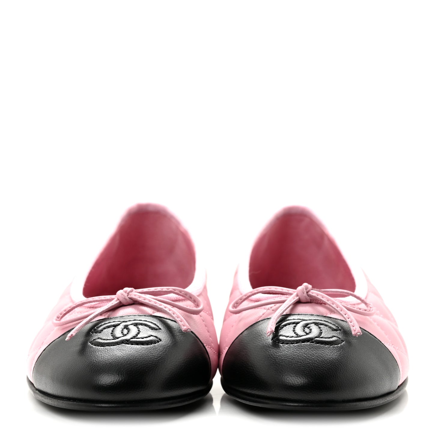 Lambskin Quilted CC Cap Toe Ballerina Flats 38 Pink Black