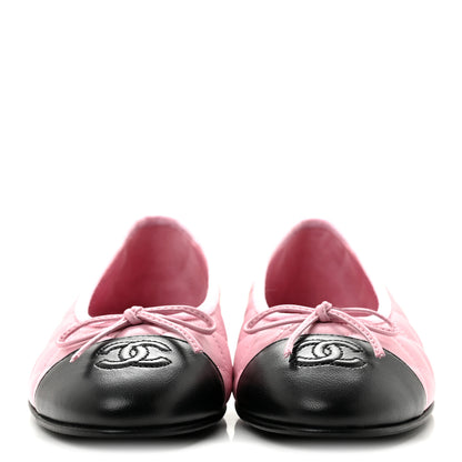 Chanel Lambskin Quilted CC Cap Toe Ballerina Flats 38 Pink Black 3 of 9