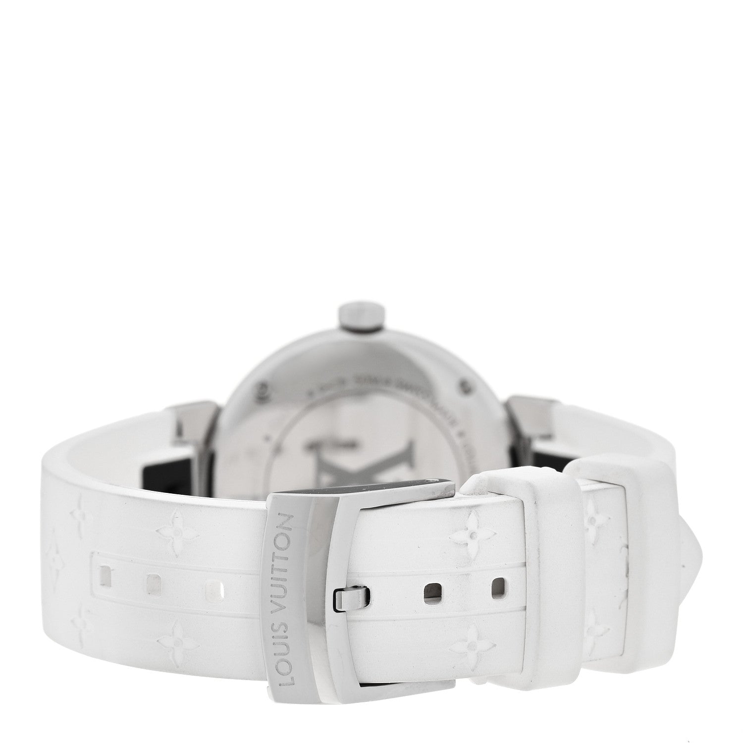 Louis Vuitton Stainless Steel Rubber Diamond 28mm Tambour Moon Divine Quartz Watch White 3 of 4