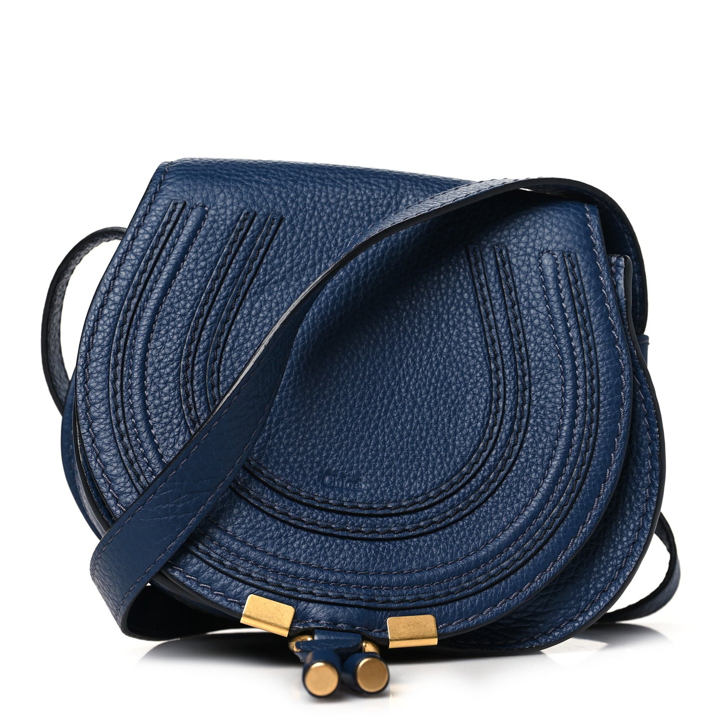 Calfskin Mini Marcie Round Crossbody Bag Royal Navy