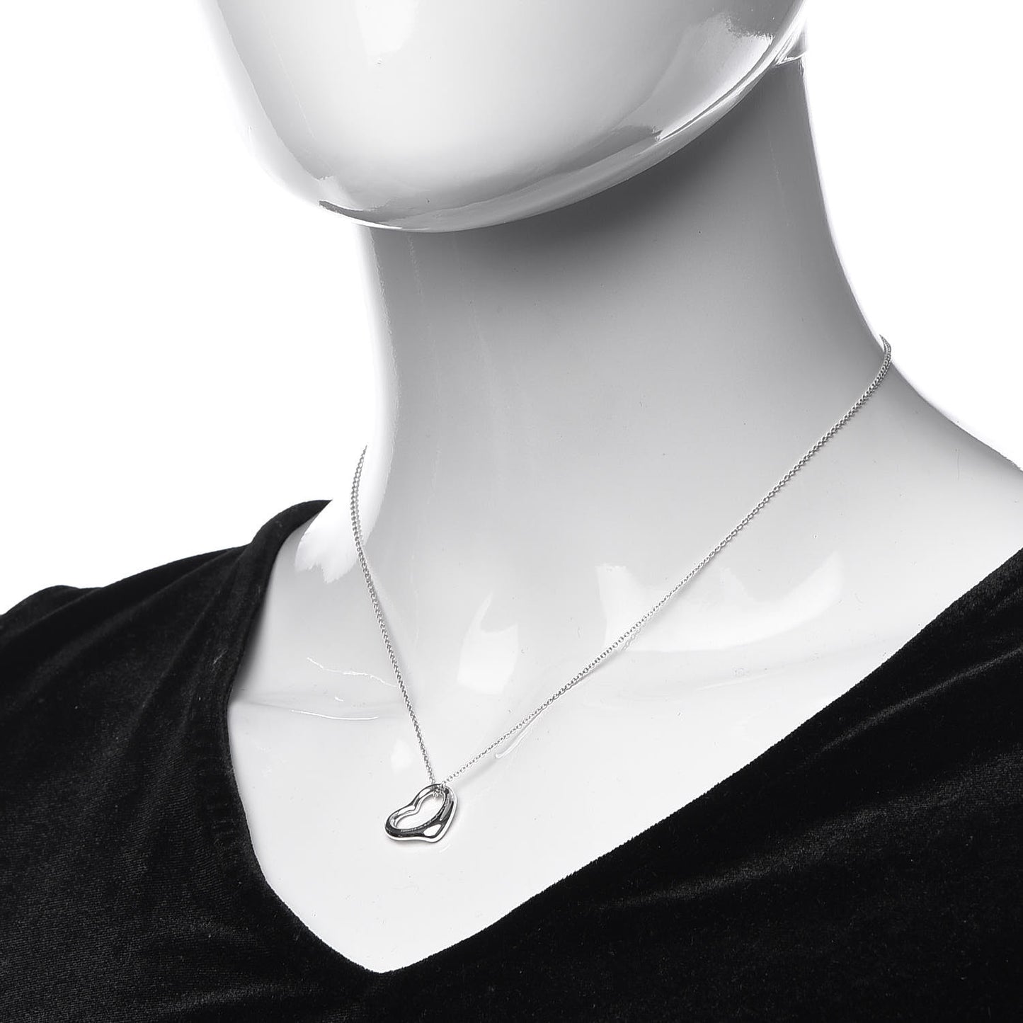 Sterling Silver Diamond 16mm Elsa Peretti Open Heart Pendant Necklace