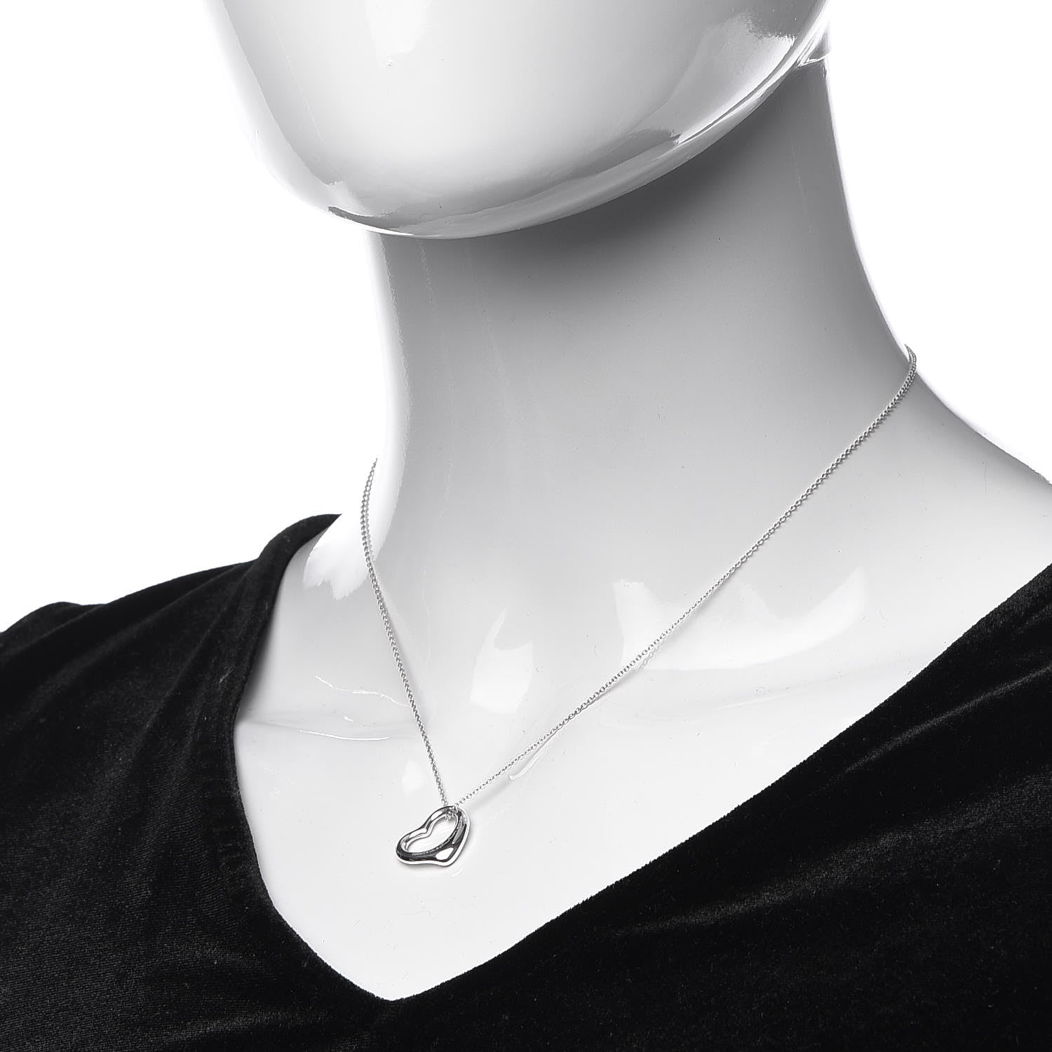 Tiffany Sterling Silver Diamond 16mm Elsa Peretti Open Heart Pendant Necklace 2 of 9