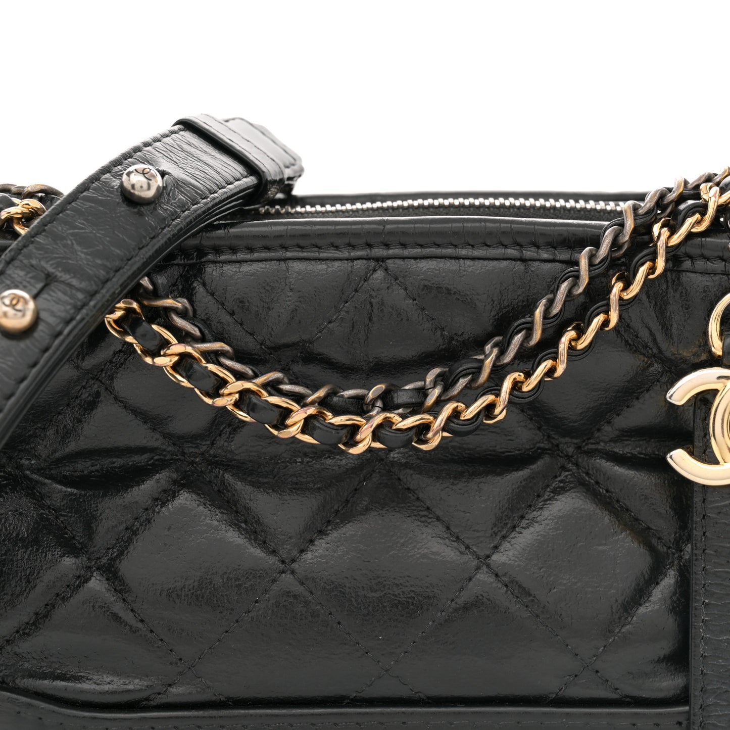 Aged Calfskin Quilted Small Gabrielle Hobo Black