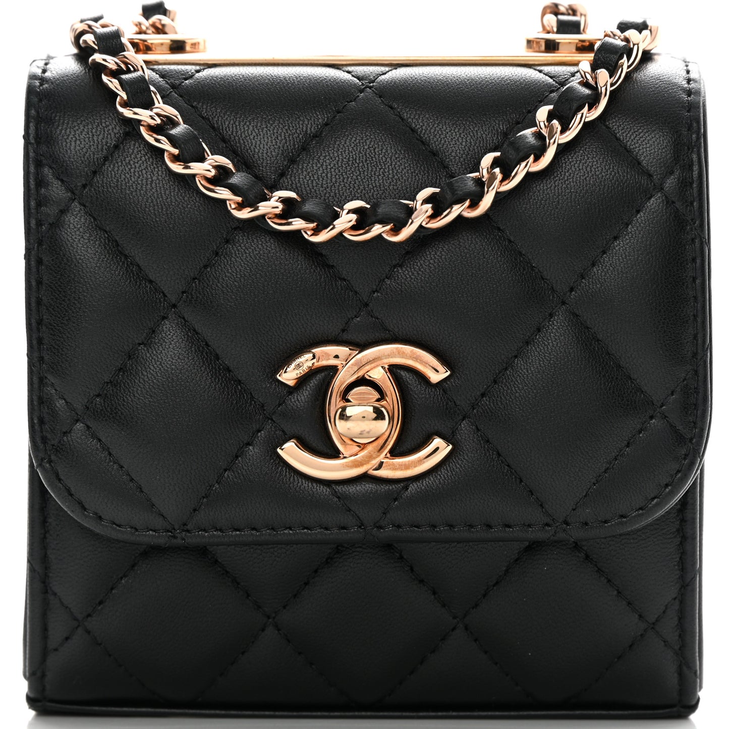 Lambskin Quilted Mini Trendy CC Clutch With Chain Black