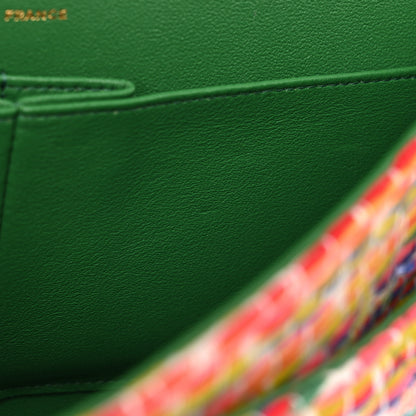 Chanel Tweed Quilted Medium Double Flap Green Multicolor 15 of 16