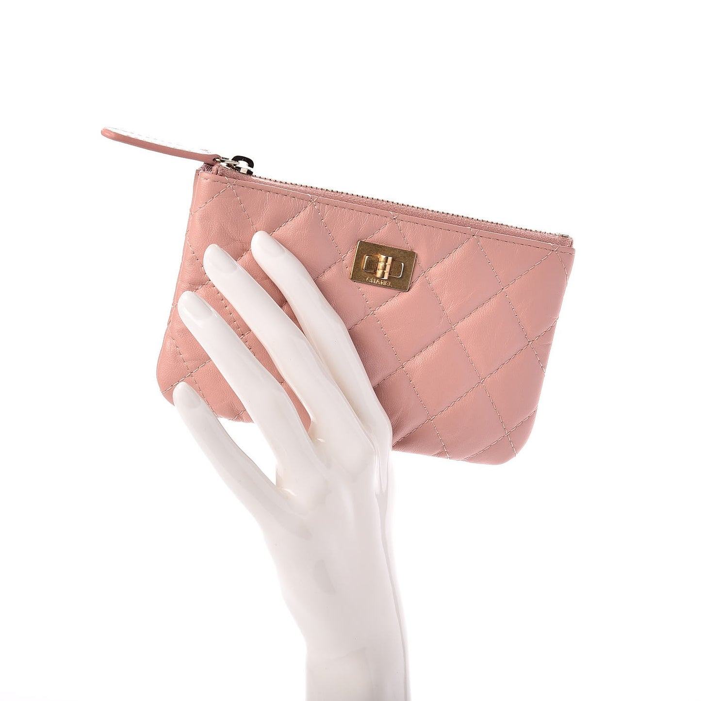 Aged Calfskin Quilted Small Reissue Cosmetic Case Pink