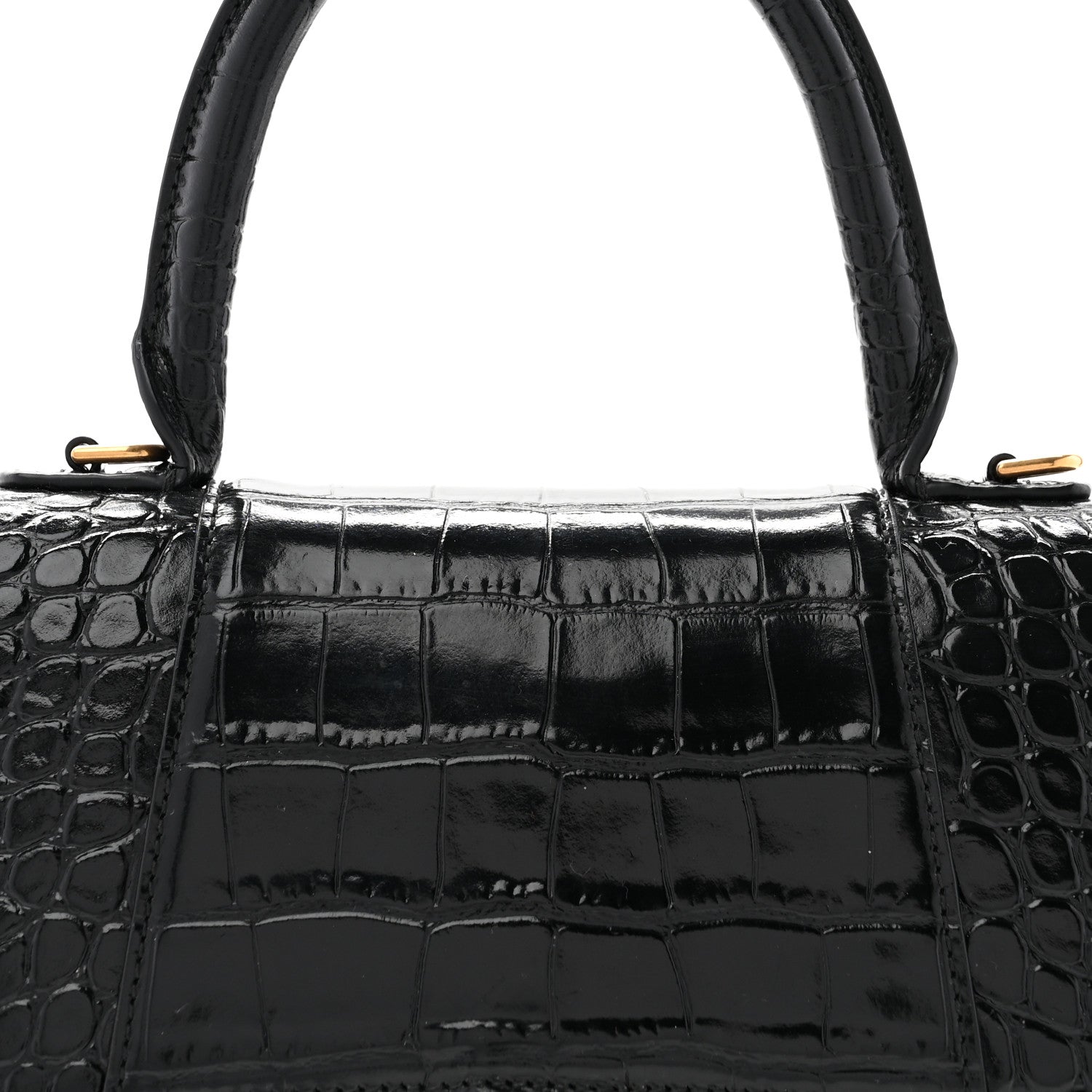 Balenciaga Shiny Calfskin Crocodile Embossed Small Hourglass Top Handle Bag Black 7 of 10
