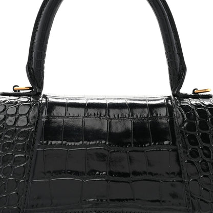 Balenciaga Shiny Calfskin Crocodile Embossed Small Hourglass Top Handle Bag Black 7 of 10