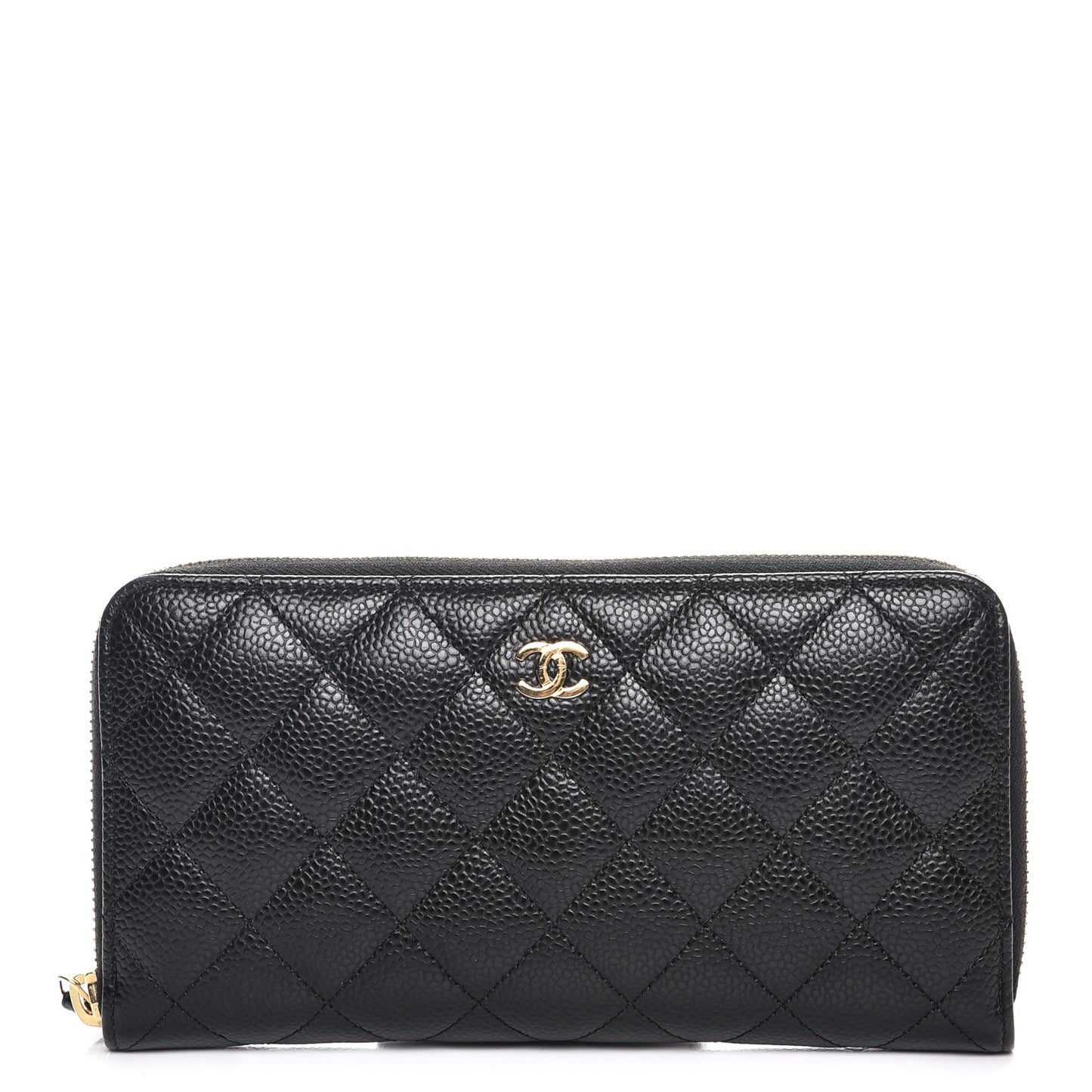 Caviar Quilted Large Gusset Zip Around Wallet Black