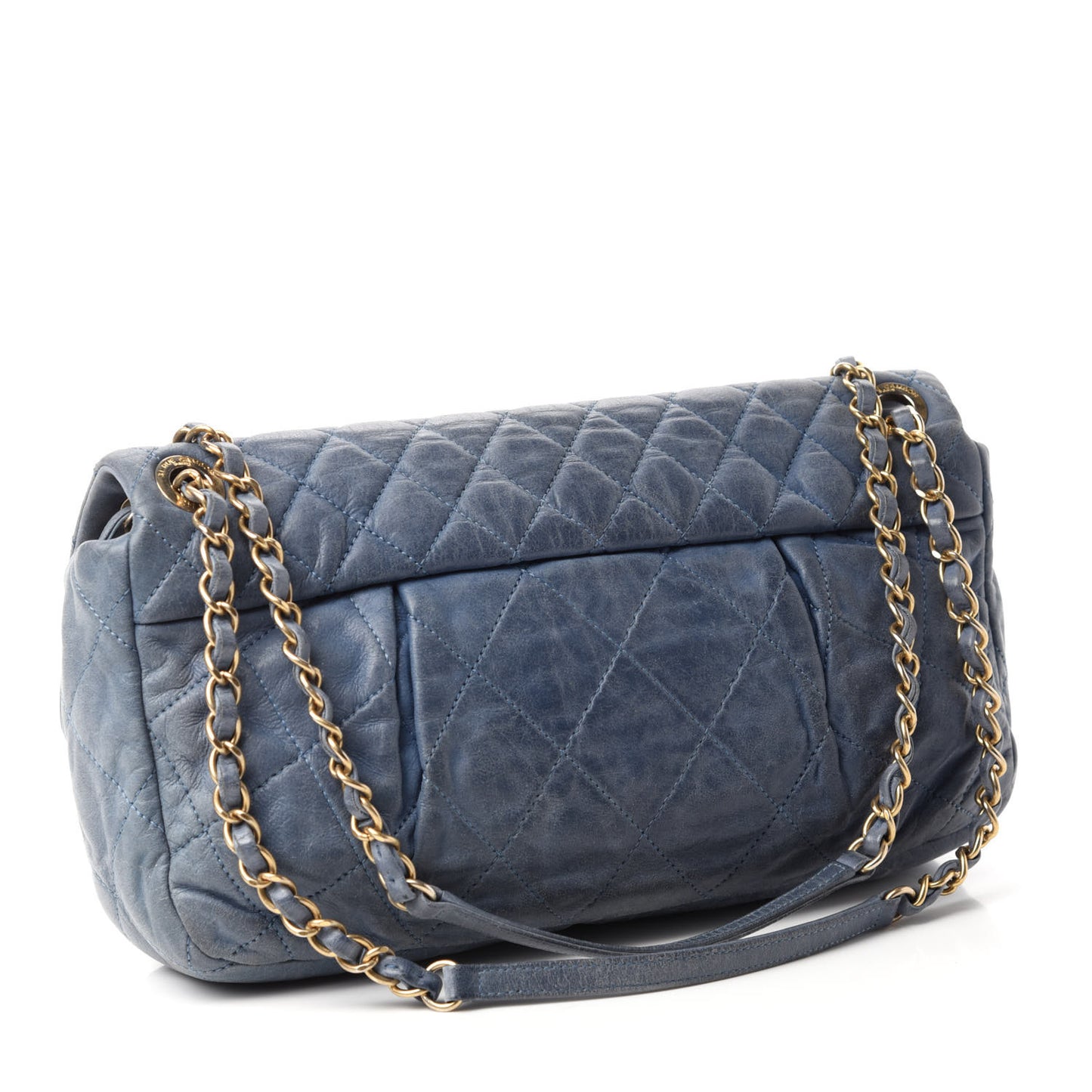 Iridescent Calfskin Large Chic Quilt Flap Dark Blue