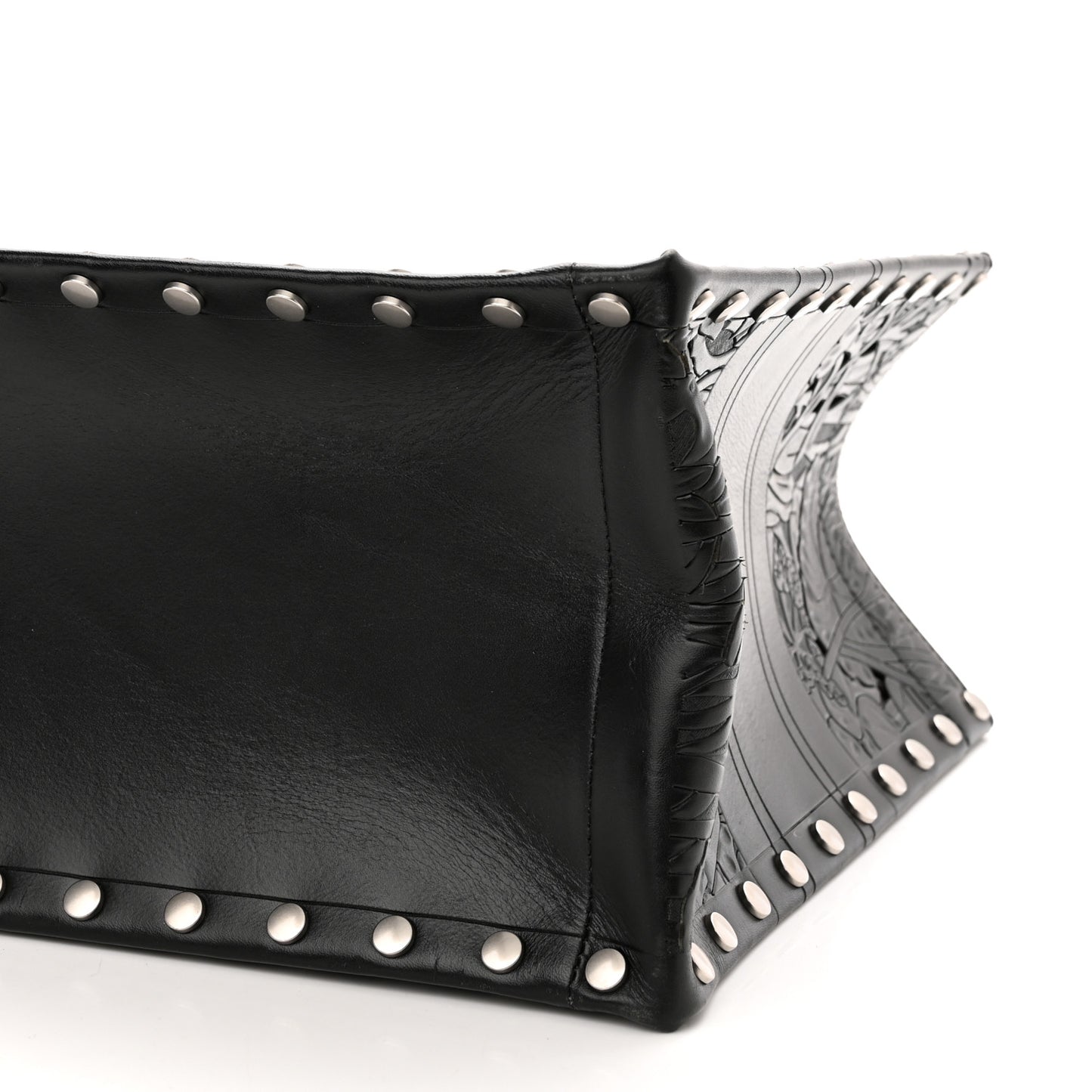 Calfskin Laser Cut Studded Medium Book Tote Black