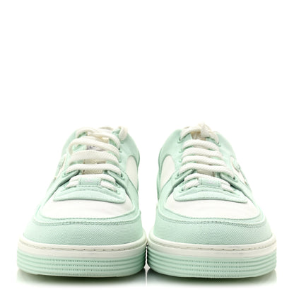 Chanel Cotton Sneakers 38.5 Light Turquoise White 3 of 10