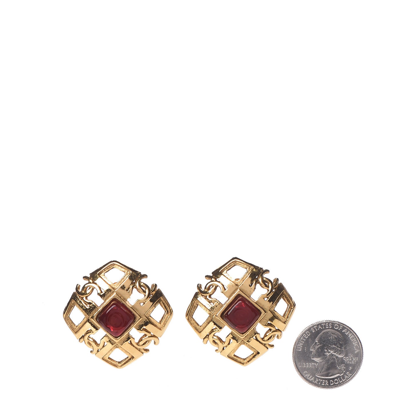 CC Square Clip On Earrings Gold