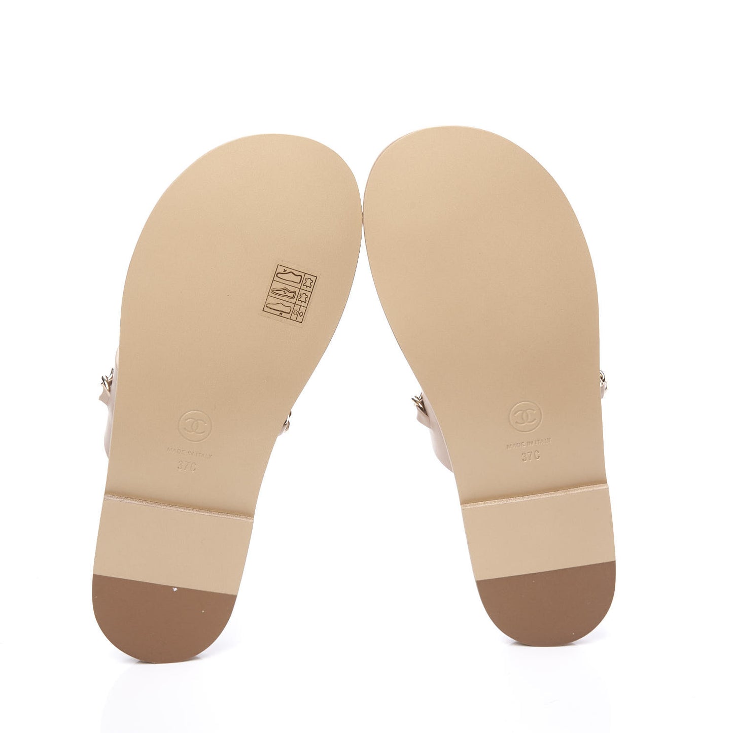 Calfskin Chain CC Logo Toe Ring Sandals 37 Beige
