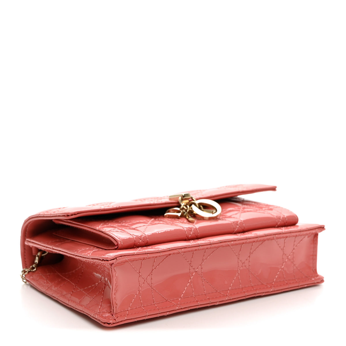 Christian Dior Patent Cannage Lady Dior Chain Pouch Pink 4 of 9
