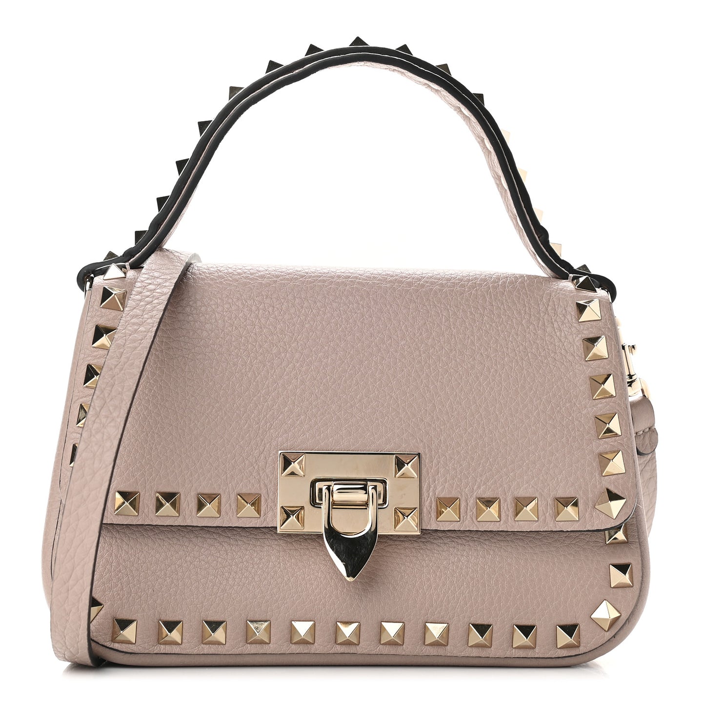 Grainy Calfskin Small Rockstud Top Handle Bag Poudre