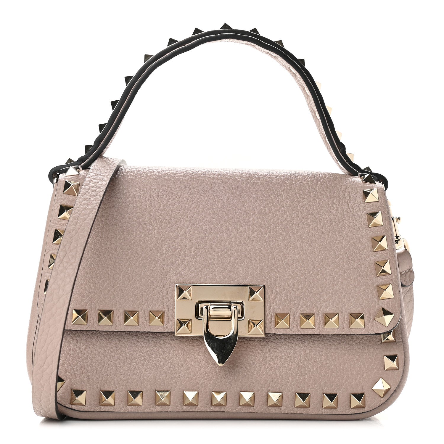 Valentino Garavani Grainy Calfskin Small Rockstud Top Handle Bag Poudre 1 of 8