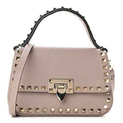 Valentino Garavani Grainy Calfskin Small Rockstud Top Handle Bag Poudre 1 of 8