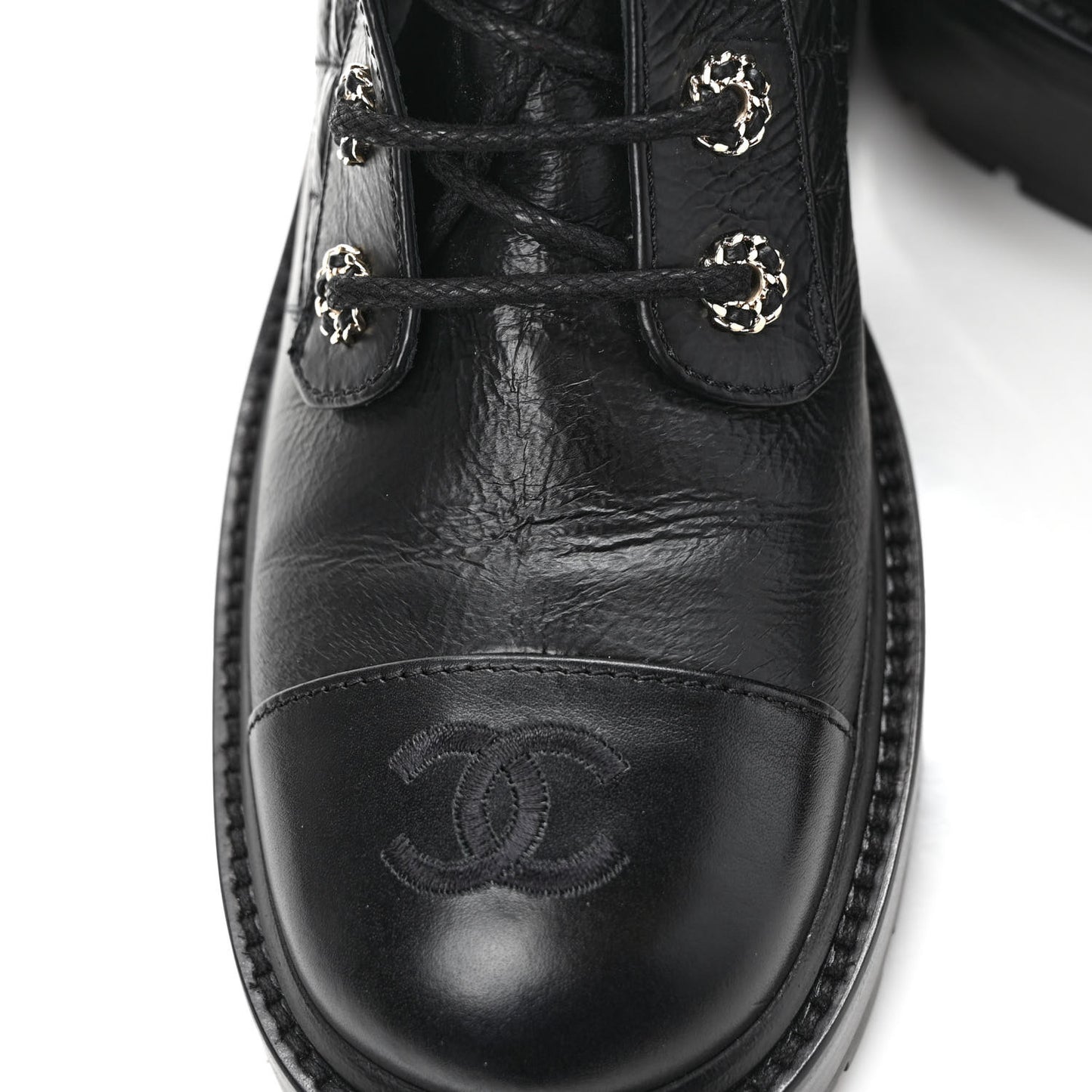 Shiny Goatskin Calfskin Quilted Lace Up Combat Boots 39 Black