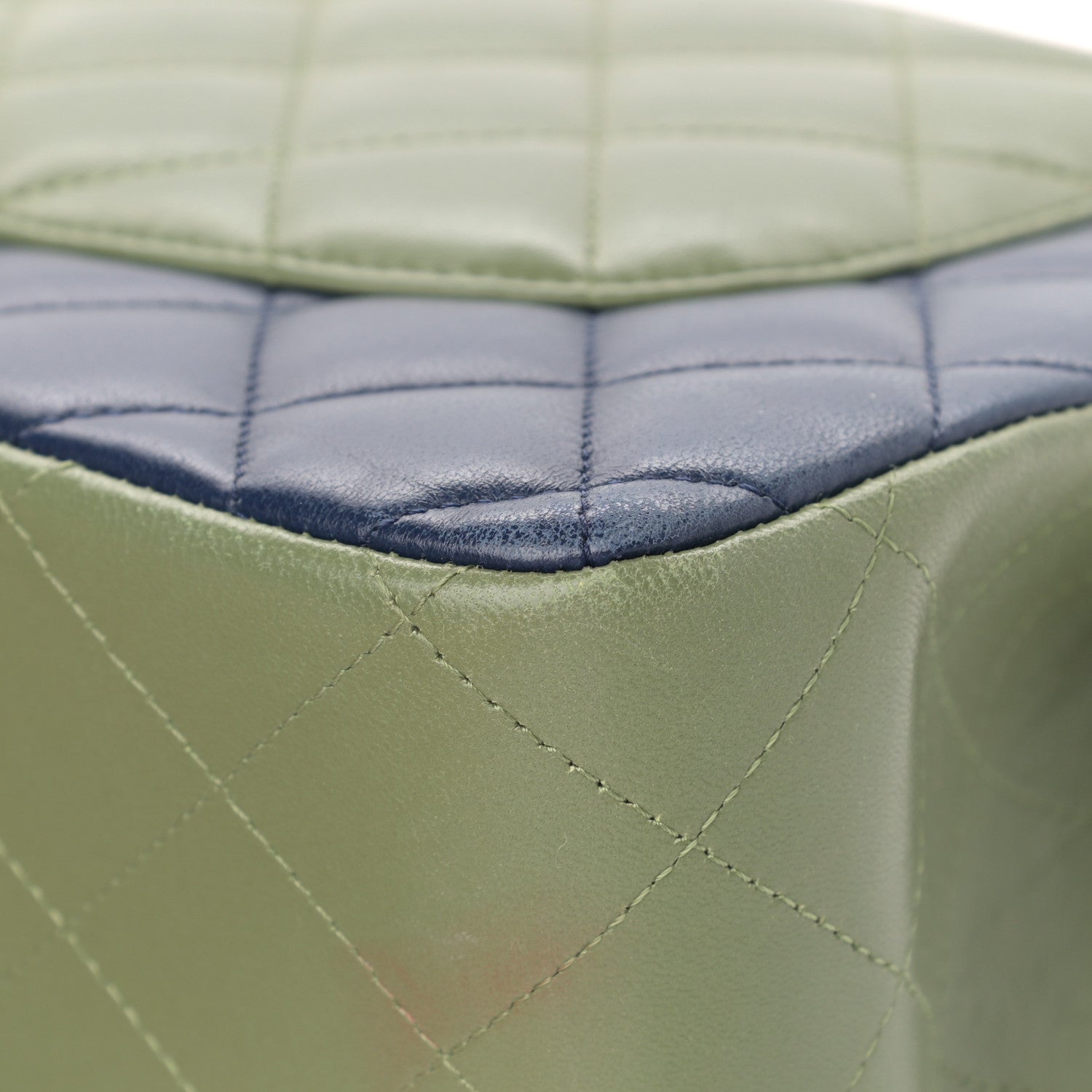 Chanel Lambskin Quilted Tri-Color Jumbo Double Flap Navy Blue Green 20 of 39