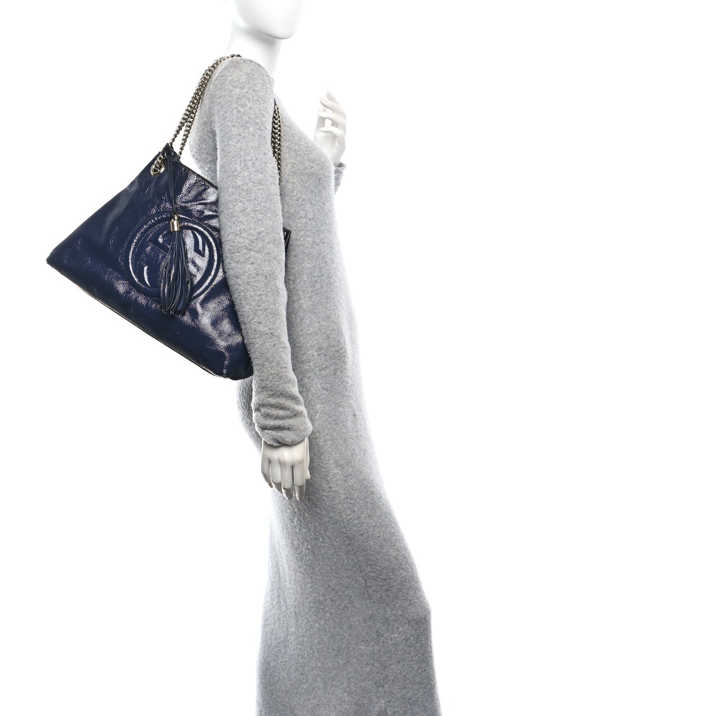 Vernice Naplack  Medium Soho Chain Shoulder Bag Uniform Blue